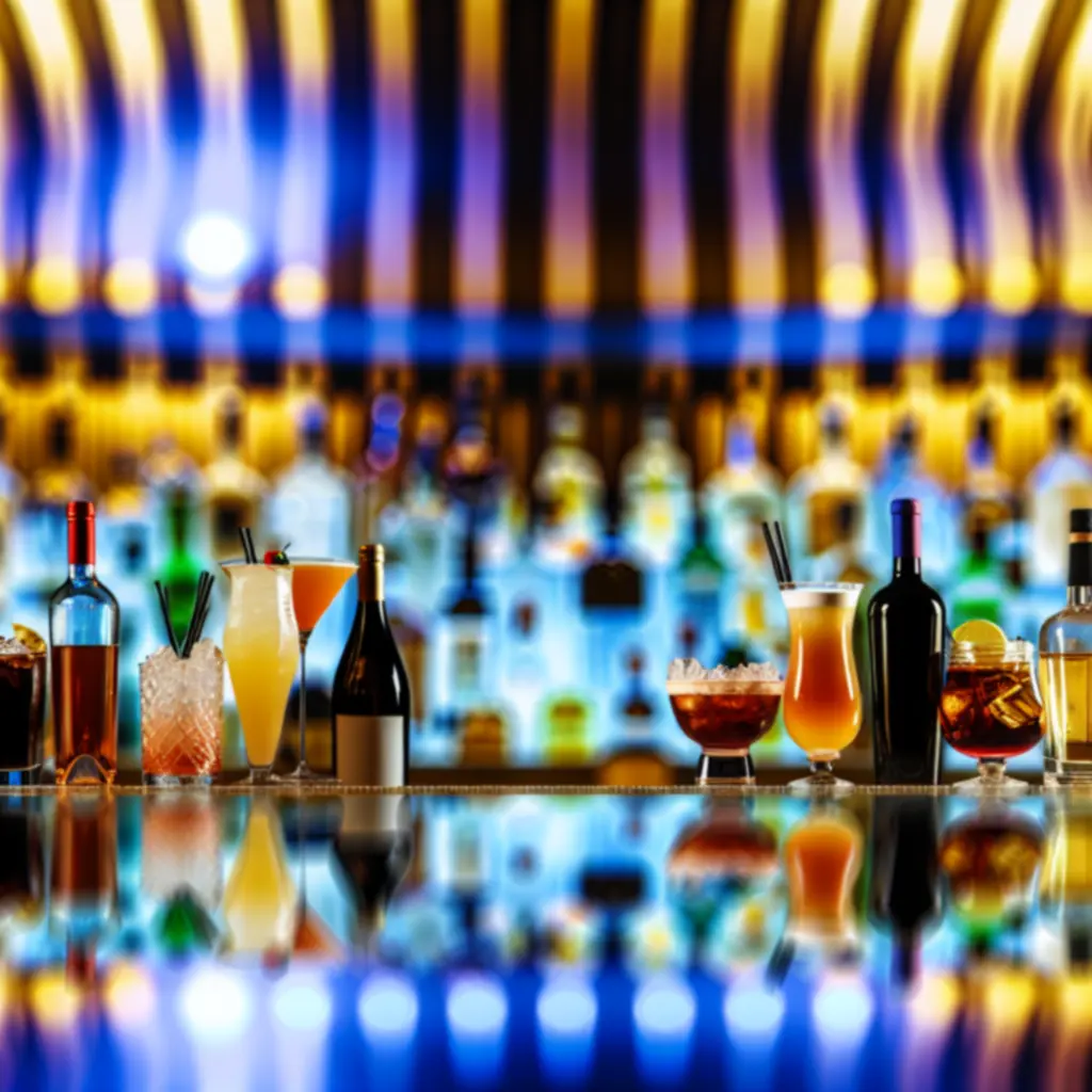 Stijlvolle selectie cocktails en wijn in een luxe baromgeving