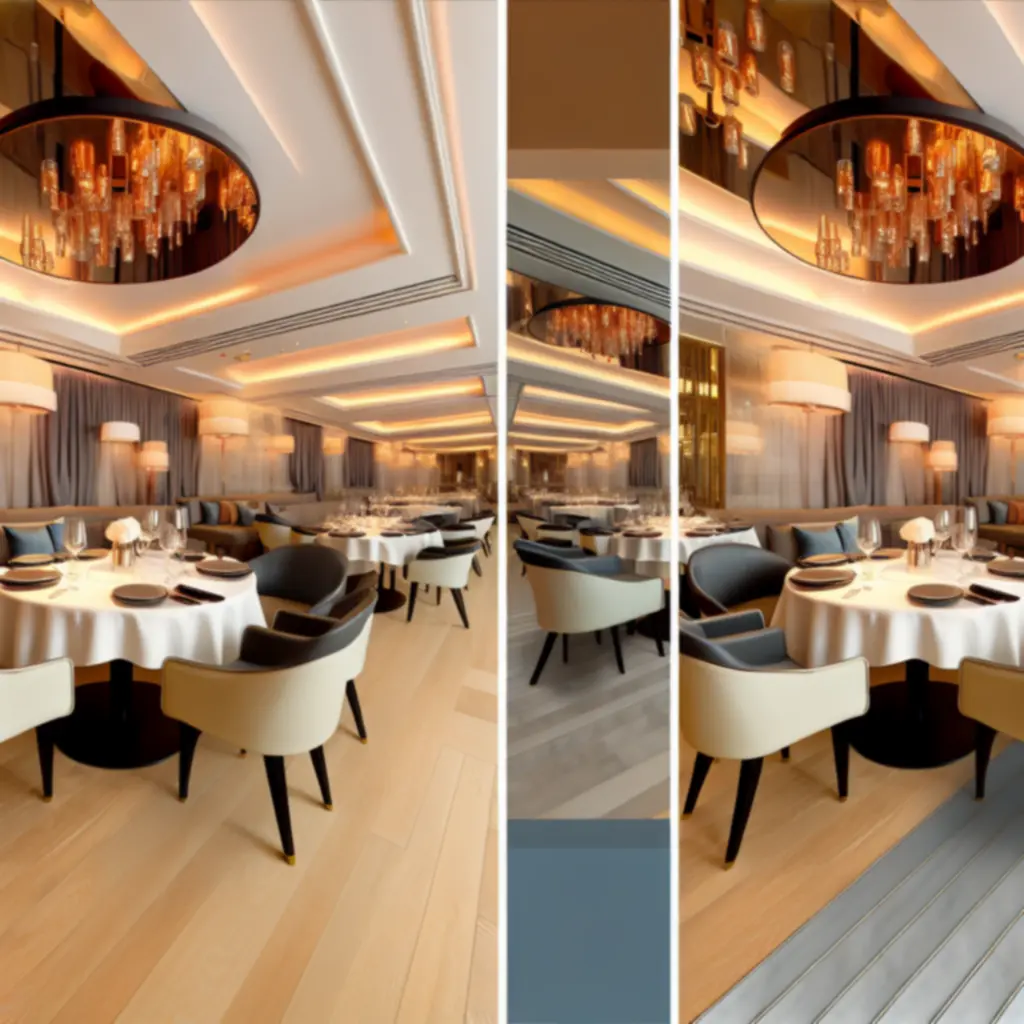 Elegant ingerichte restaurant ruimte met royale tafels en sfeervolle verlichting