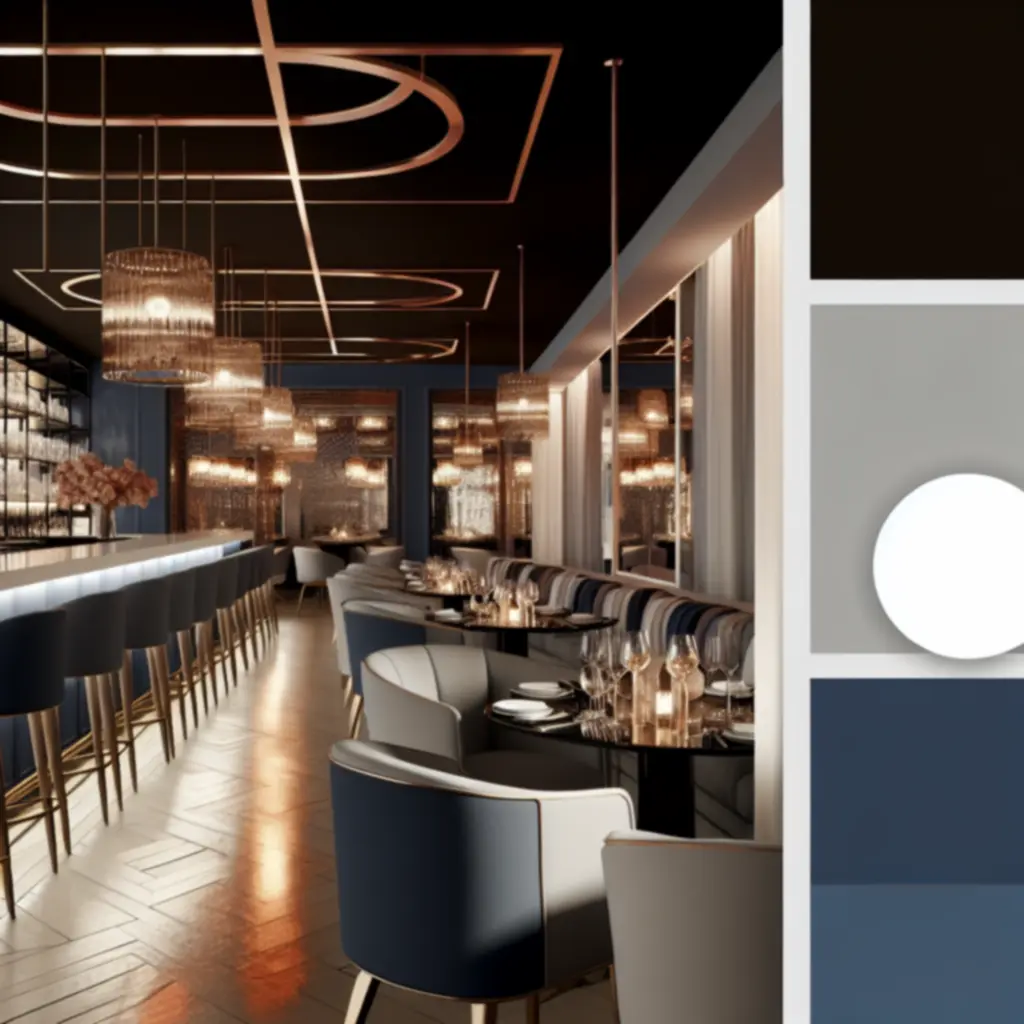 Sfeervol verlichte avondsetting in MidnightAmstel met elegante bar en comfortabele zitplaatsen.