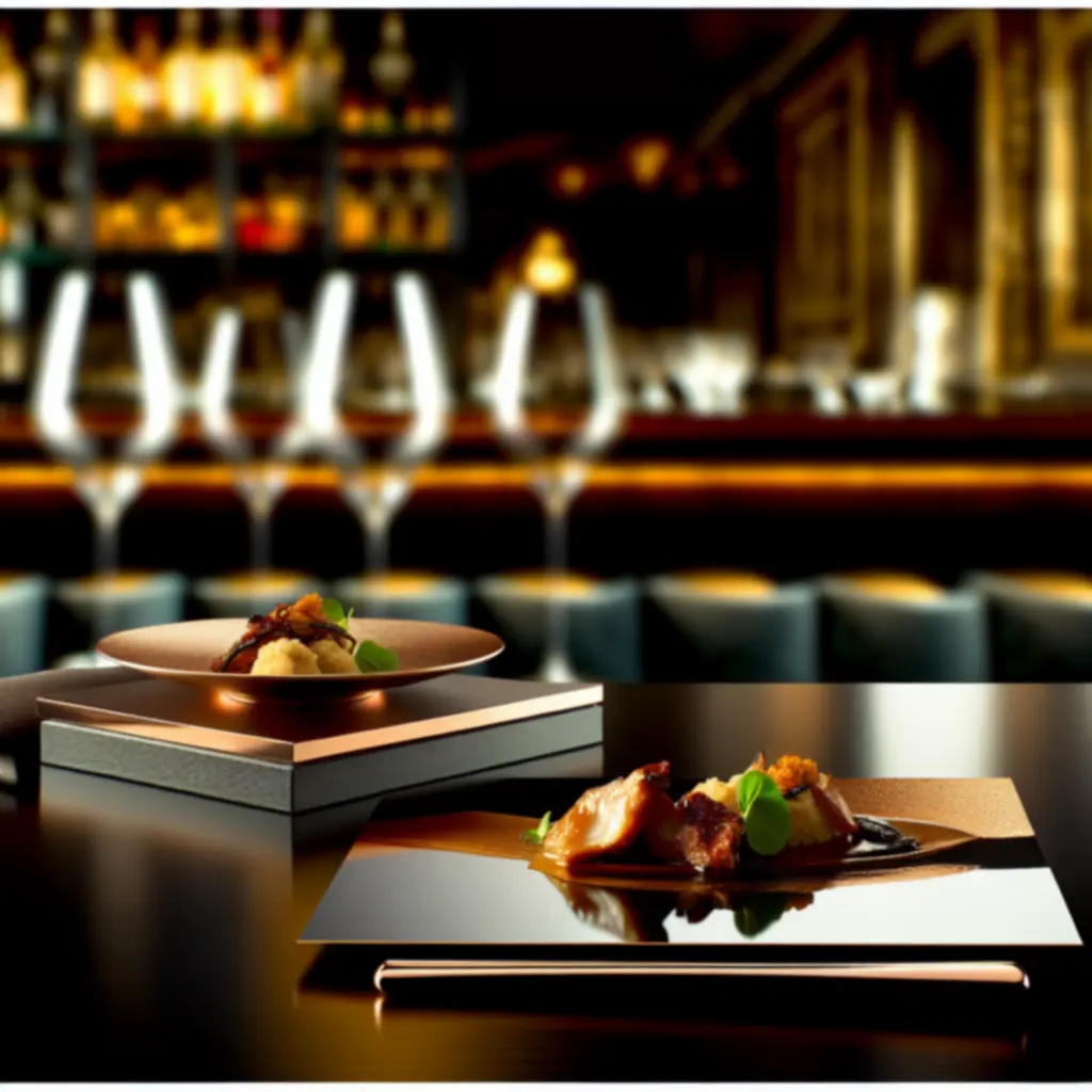 Close-up van signature gerechten in een sfeervol verlichte bar-restaurantomgeving