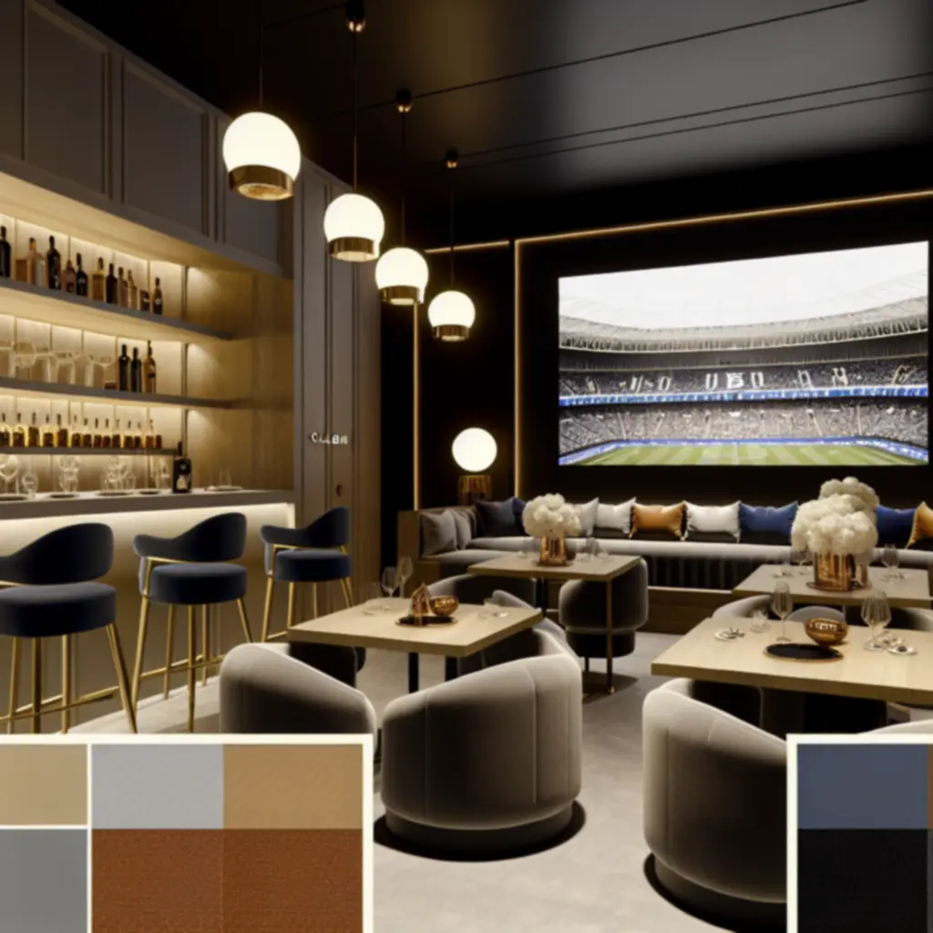 Stijlvolle, sfeervol verlichte sportsbar met comfortabele zitplekken bij MidnightAmstel