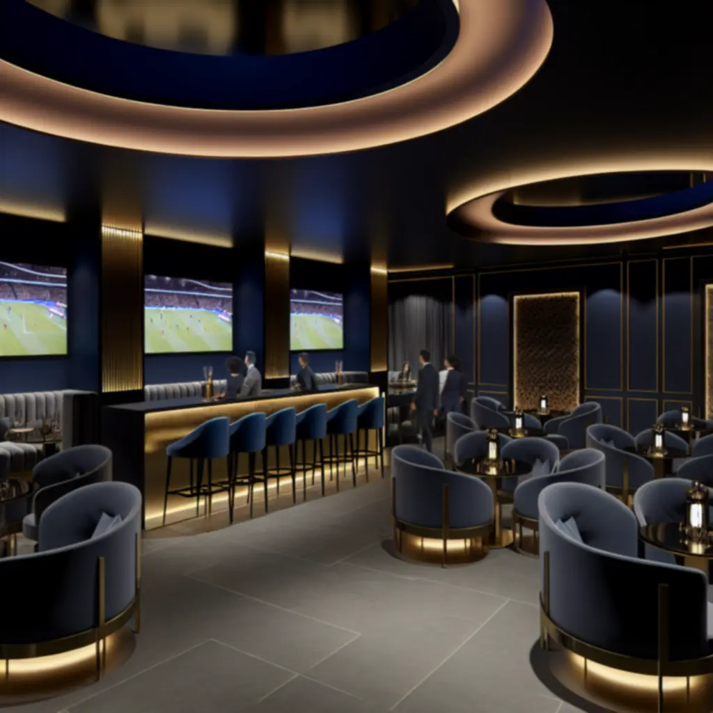 Sfeervol verlichte bar-restaurantinterieur van MidnightAmstel met royale zitplekken en schermen voor live sport